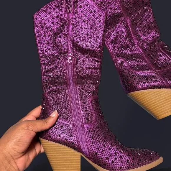 Purple sequin sparkle cowboy/cowgirl boots - Picture 2 of 6